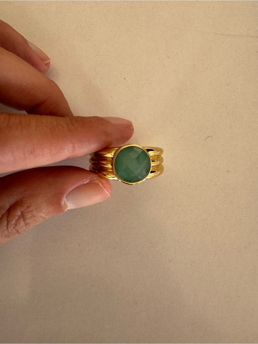 Gorjana Power Gem Ring Green Aventurine Gold Tone Size 10 Bezel Statement Ring